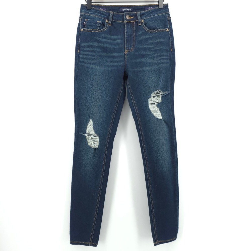 Vigoss Womens Jeans Ace Super Skinny W26 L29 Dark Wash Distressed High Rise